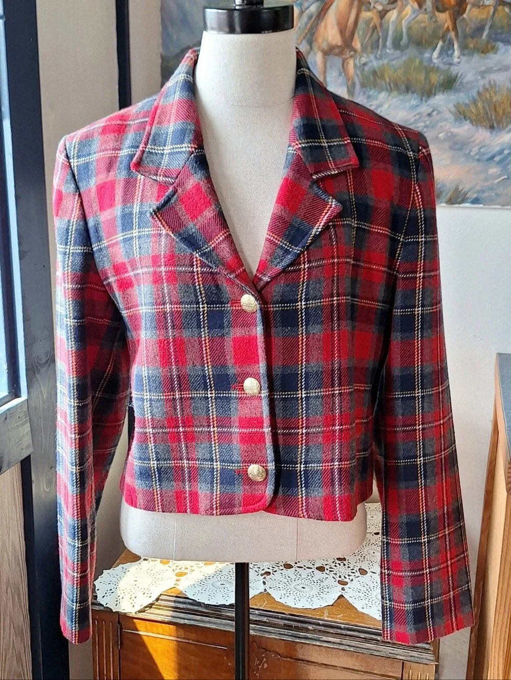 LRGR Vintage 90s Tartan Plaid Cropped Blazer, Size 6